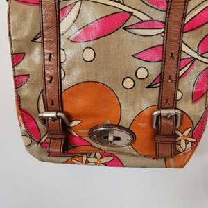 Vintage Fossil Orange Pink Key-Per Floral Crossbody